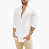Shirt for men with stand-up collar and button closure
