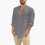 Shirt for men with stand-up collar and button closure
