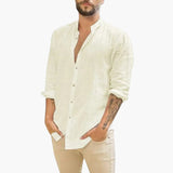 Shirt for men with stand-up collar and button closure