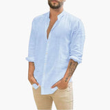 Shirt for men with stand-up collar and button closure