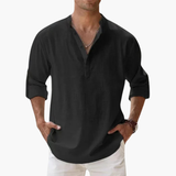 Shirt for men with button placket and V-neckline