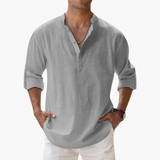 Shirt for men with button placket and V-neckline