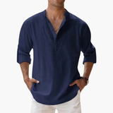 Shirt for men with button placket and V-neckline