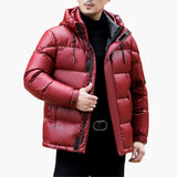 Men's Hooded Down Jacket with Zipper Closure
