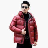 Men's Puffer Jacket with Hood and Zipper Closure