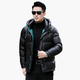 Men's Puffer Jacket with Hood and Zipper Closure