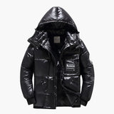 Men's Down Jacket with Hood and Zipped Pockets