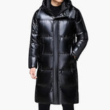 Long Men's Down Jacket with Hood and Zipper Closure