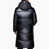 Long Men's Down Jacket with Hood and Zipper Closure