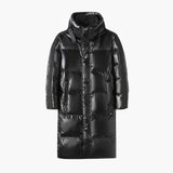 Long Men's Down Jacket with Hood and Zipper Closure