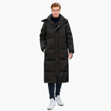 Men's long down jacket with zip closure