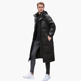 Men's long down jacket with zip closure