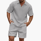 Men's set polo and shorts with zip collar