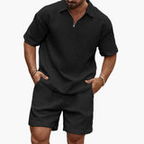 Men's set polo and shorts with zip collar