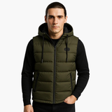 Men's sleeveless vest with hood and zipper closure