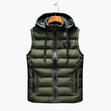 Men's sleeveless vest with hood and zipper closure