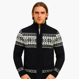 Men's zip-up vest with Nordic pattern and stand-up collar