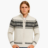 Men's zip-up vest with Nordic pattern and stand-up collar