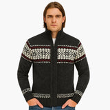 Men's zip-up vest with Nordic pattern and stand-up collar