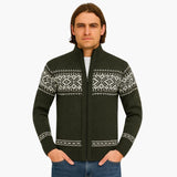 Men's zip-up vest with Nordic pattern and stand-up collar