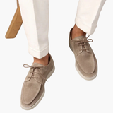 Men's Lace-Up Moccasins with Suede Surface and Flexible Sole