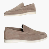 Slip-on men's moccasins with suede upper and white sole