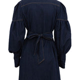 Indigo Statement Puff Sleeve Mini Dress