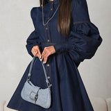 Indigo Statement Puff Sleeve Mini Dress