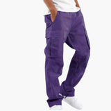 Men's Cargo Pants with Wide Legs and Multiple Pockets