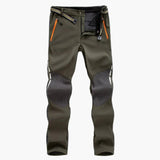 Men's outdoor softshell pants with reinforced knees and zippered pockets