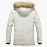 Men's parka with hood and zipper closure