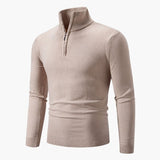 Men's polo sweater with zip collar and ribbed cuffs