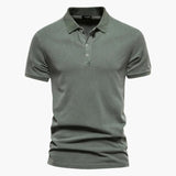 Men's short-sleeve polo with classic collar and buttoned placket