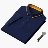 Men's short-sleeve polo with classic collar and buttoned placket
