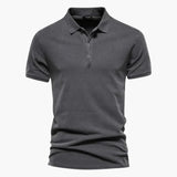 Men's short-sleeve polo with classic collar and buttoned placket