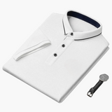Men's short-sleeve polo with classic collar and buttoned placket