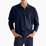 Men's long-sleeve polo with three-button collar
