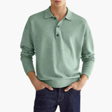 Men's long-sleeve polo with three-button collar