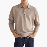 Men's long-sleeve polo with three-button collar