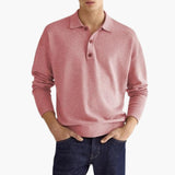 Men's long-sleeve polo with three-button collar