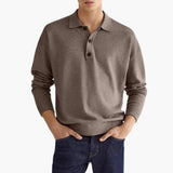 Men's long-sleeve polo with three-button collar
