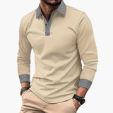 Men's long-sleeve polo with contrasting collar and cuffs