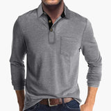Men's polo with buttoned placket and chest pocket