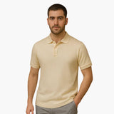 Men's polo shirt with button placket and short sleeves