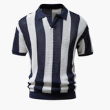 Men's polo with open collar and ribbed finishes