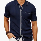 Men's polo with pointed collar and ribbed texture
