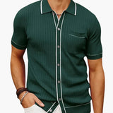 Men's polo with pointed collar and ribbed texture