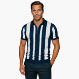 Men's polo with collar and vertical stripes