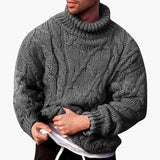 Men's Turtleneck Sweater with Cable Knit Pattern