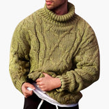 Men's Turtleneck Sweater with Cable Knit Pattern